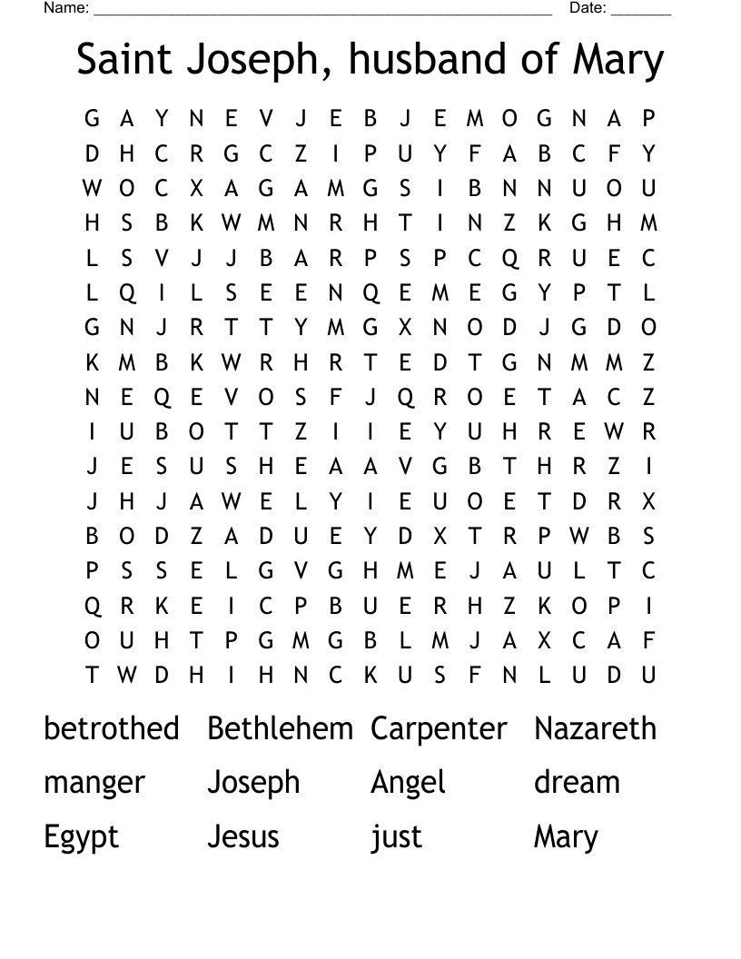 Saint Joseph, husband of Mary Word Search