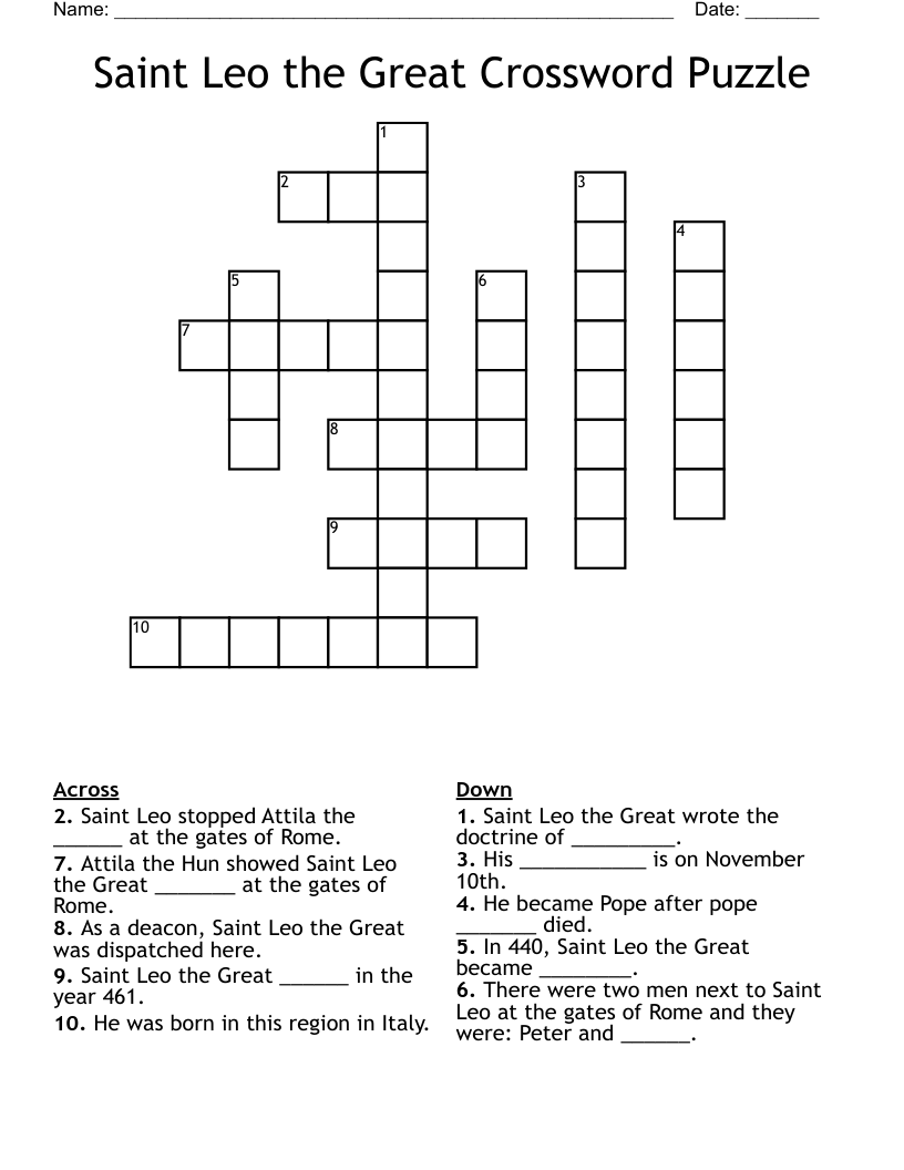 Saint Leo the Great Crossword Puzzle