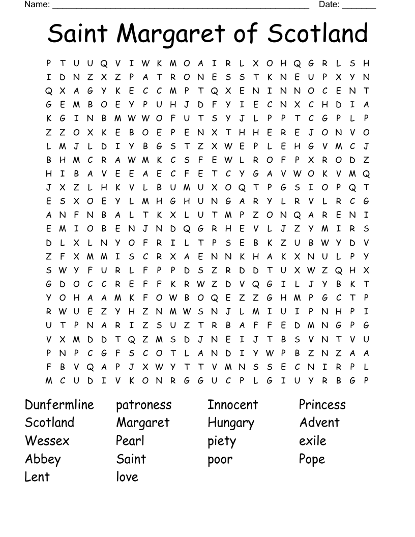 Saint Margaret of Scotland  Word Search