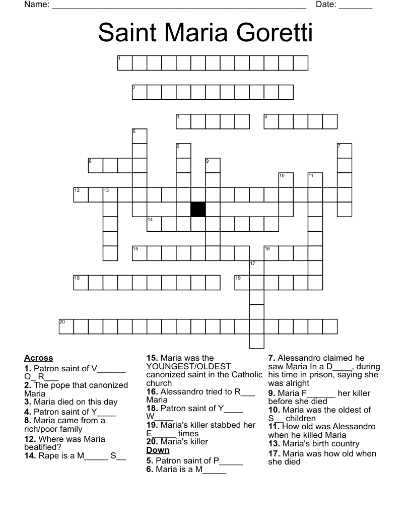 Saint Maria Goretti Crossword