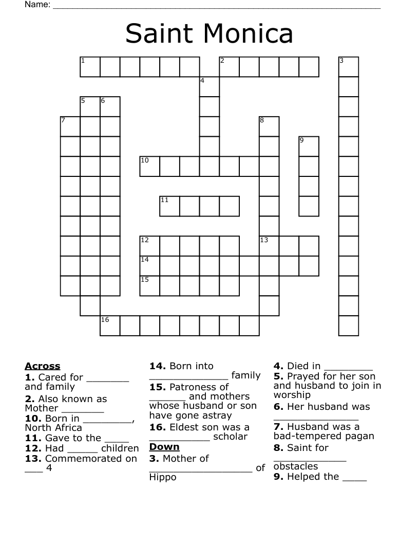Saint Monica Crossword
