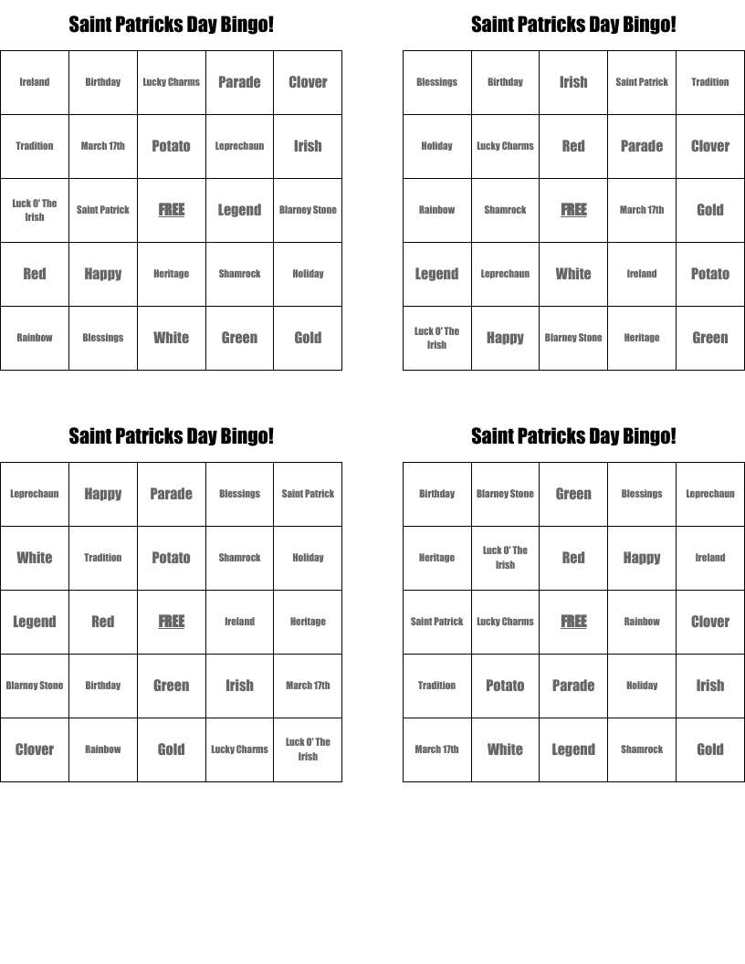 Saint Patricks Day Bingo!