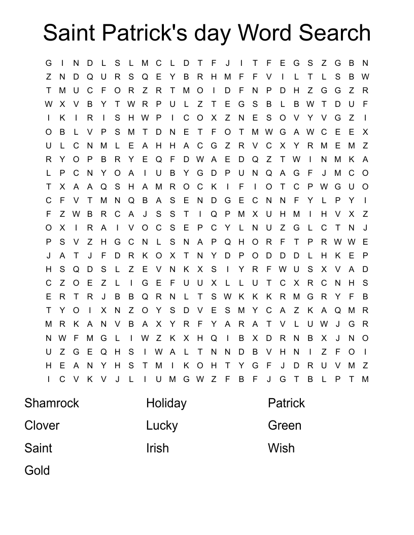 Saint Patrick's day Word Search