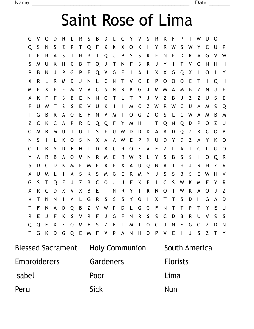 Saint Rose of Lima Word Search