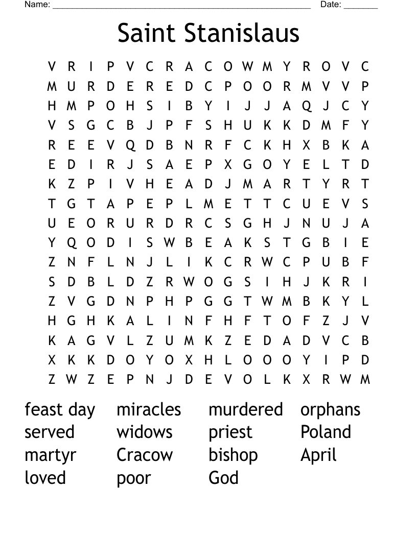 Saint Stanislaus Word Search