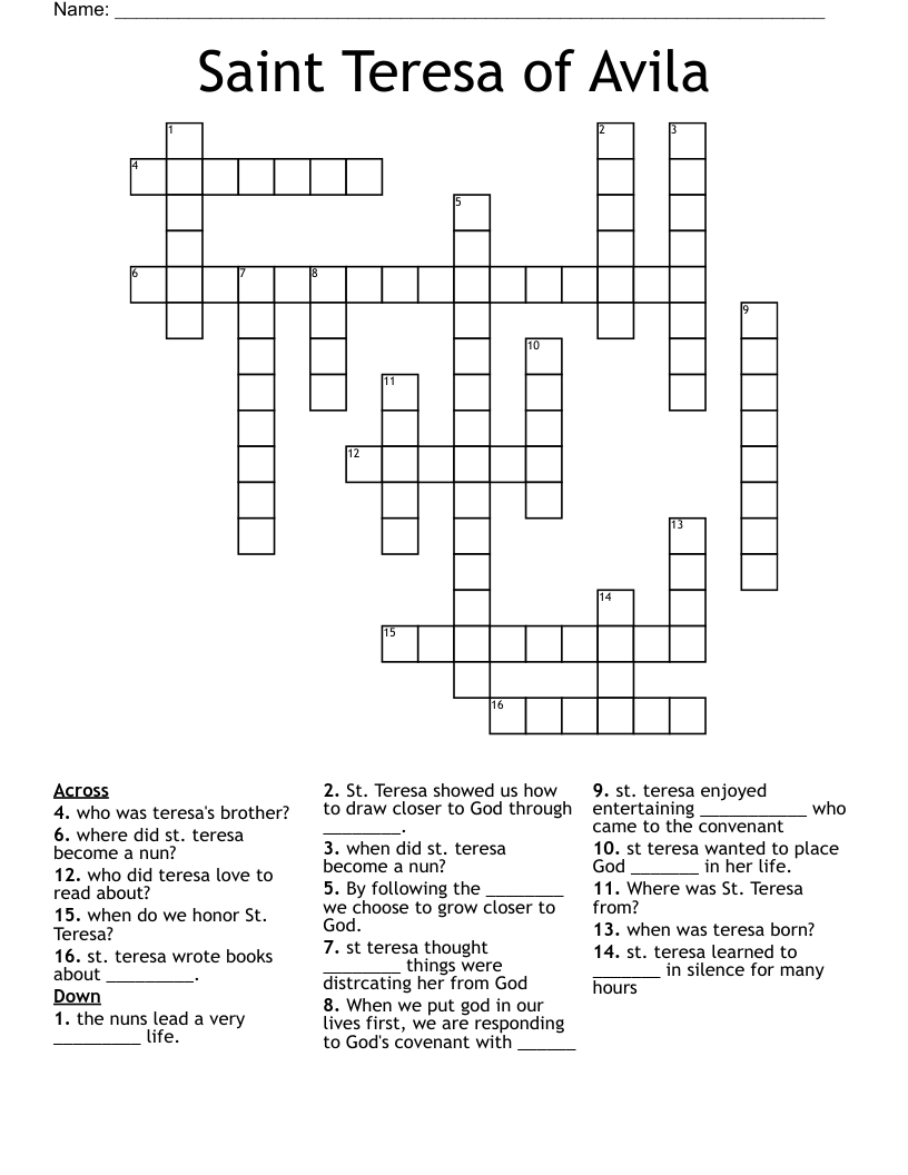 Saint Teresa of Avila  Crossword