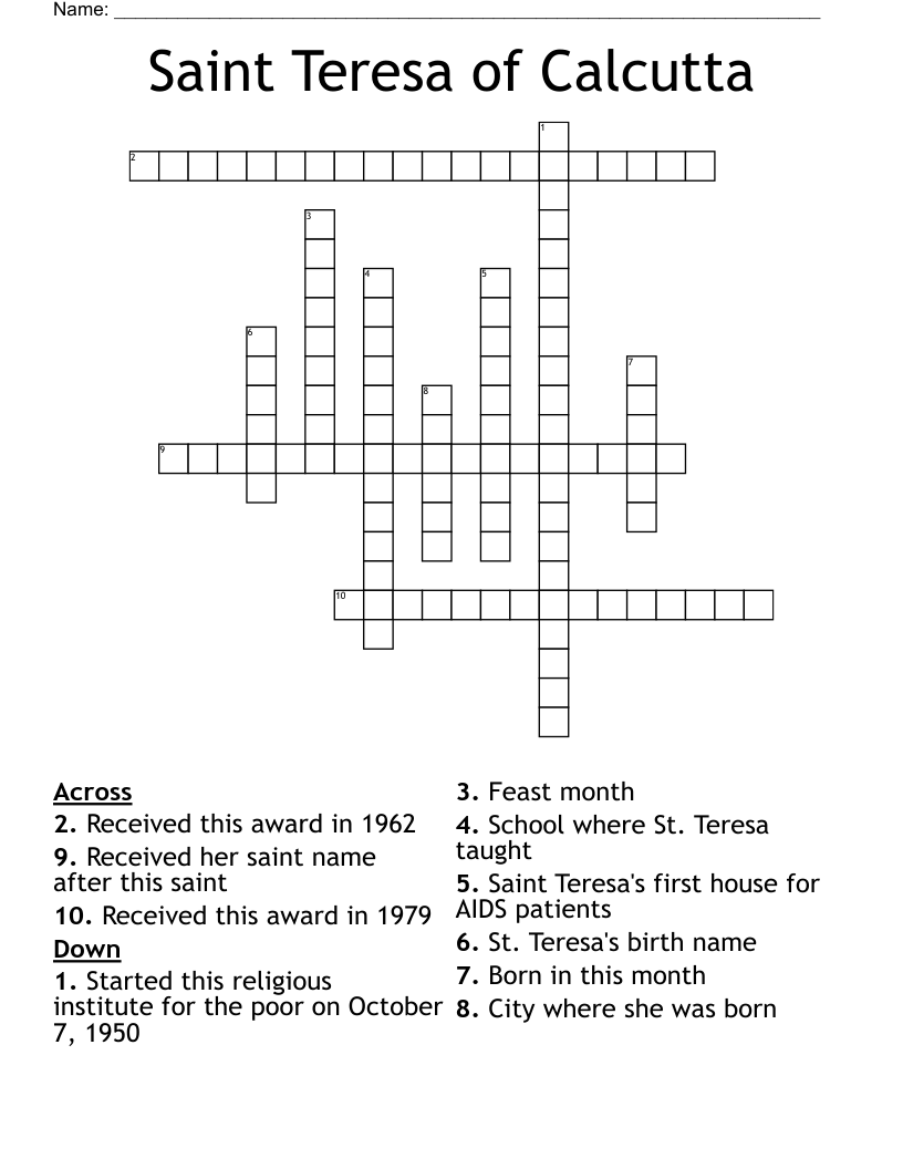 Saint Teresa of Calcutta Crossword