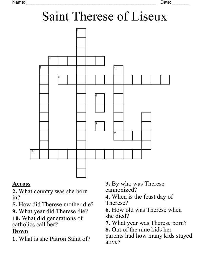 Saint Therese of Liseux Crossword