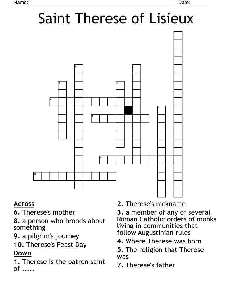 Saint Therese of Lisieux Crossword