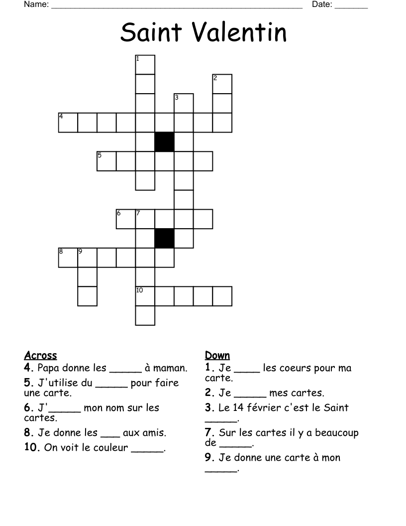 Saint Valentin Crossword