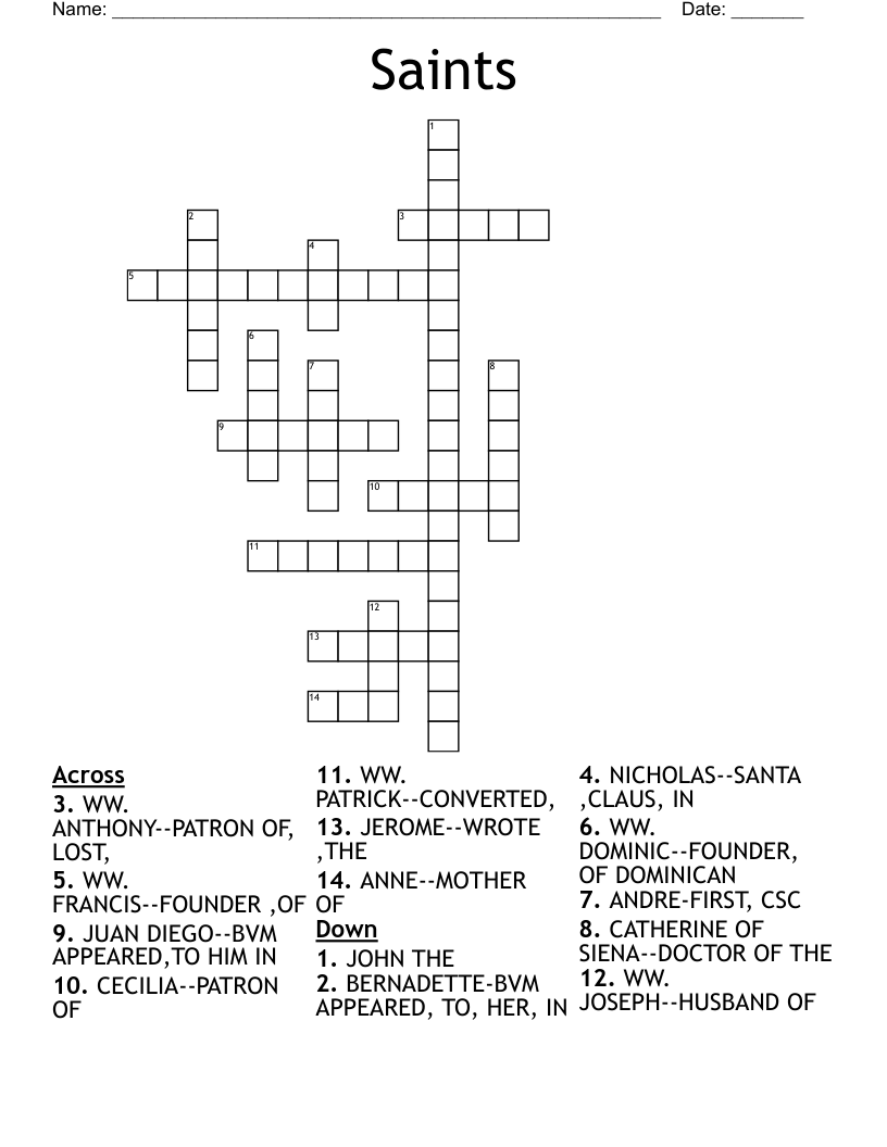 Saints Crossword