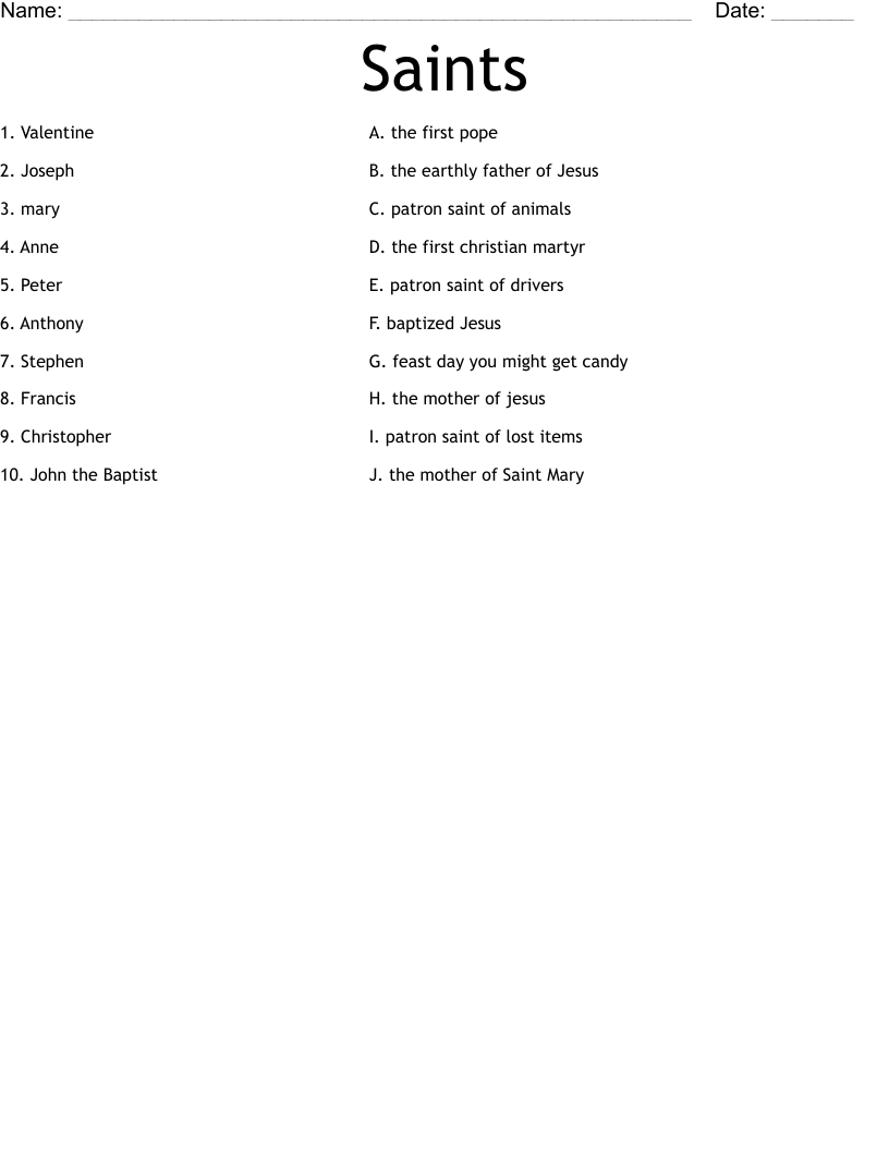Saints Worksheet