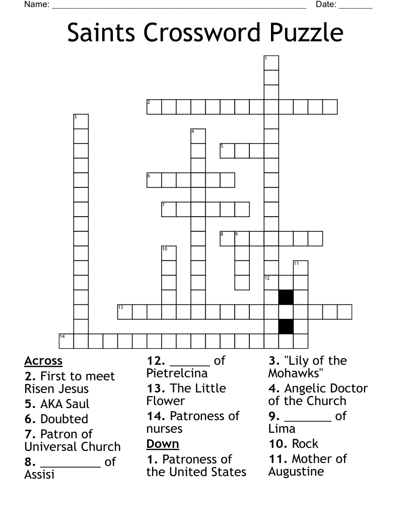 Saints Crossword Puzzle
