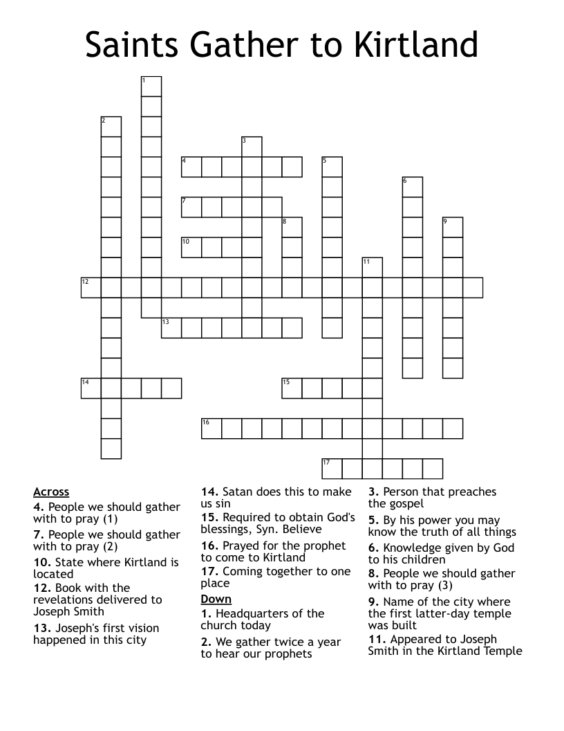 Saints Gather to Kirtland Crossword