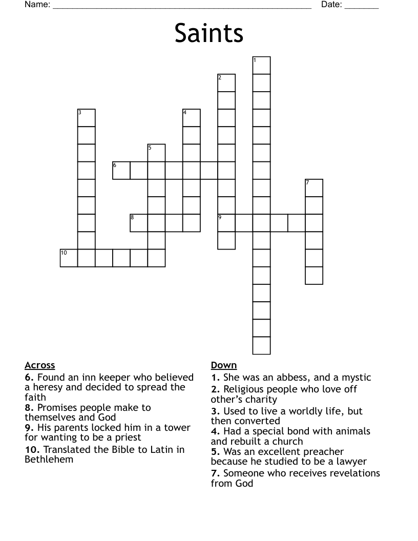 Saints  Crossword