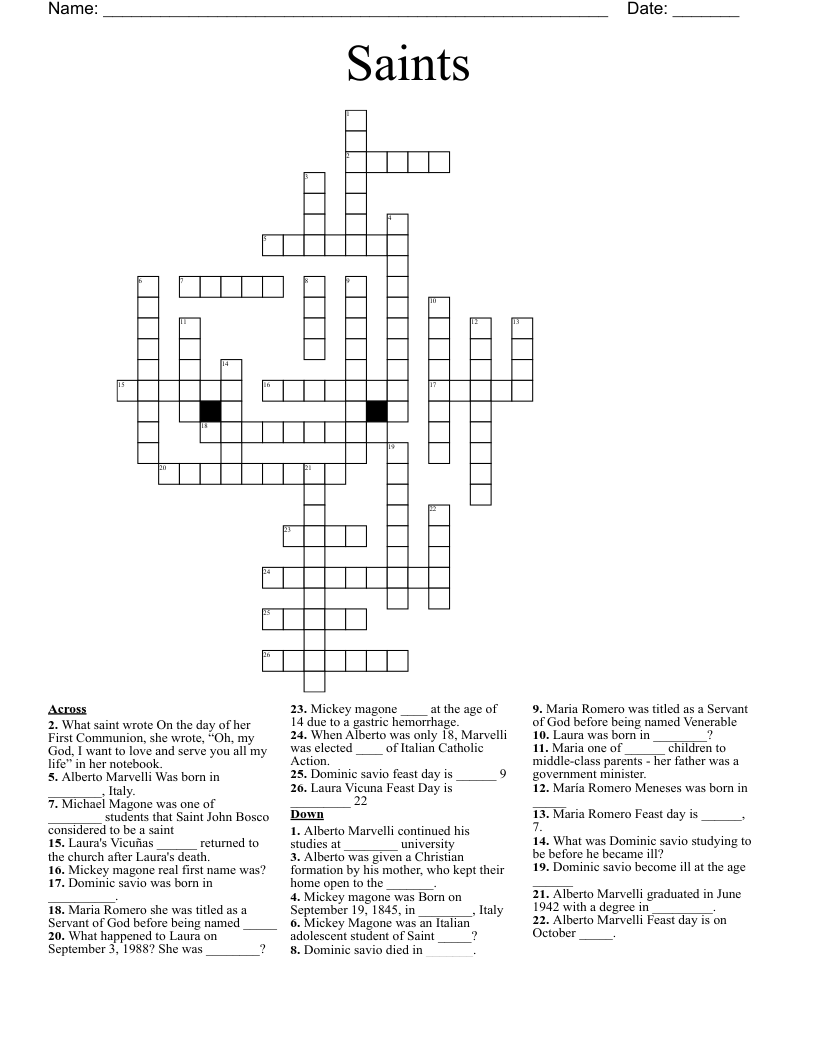 Saints  Crossword