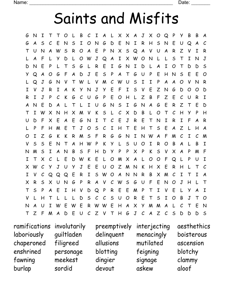 Saints and Misfits Word Search