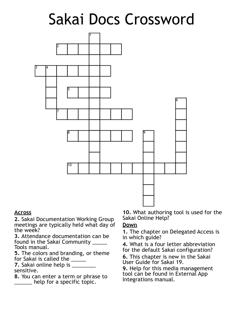 Sakai Docs Crossword