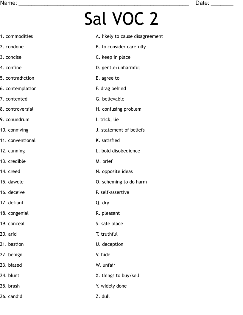 Sal VOC 2 Worksheet