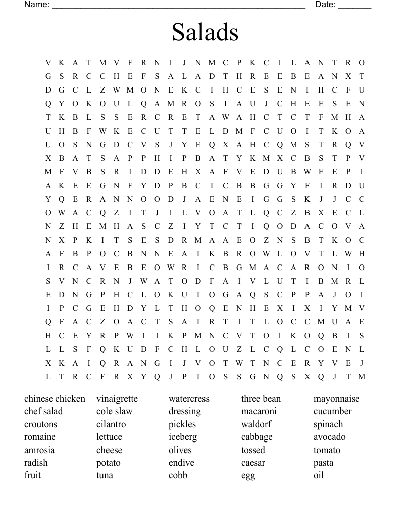 Salads Word Search