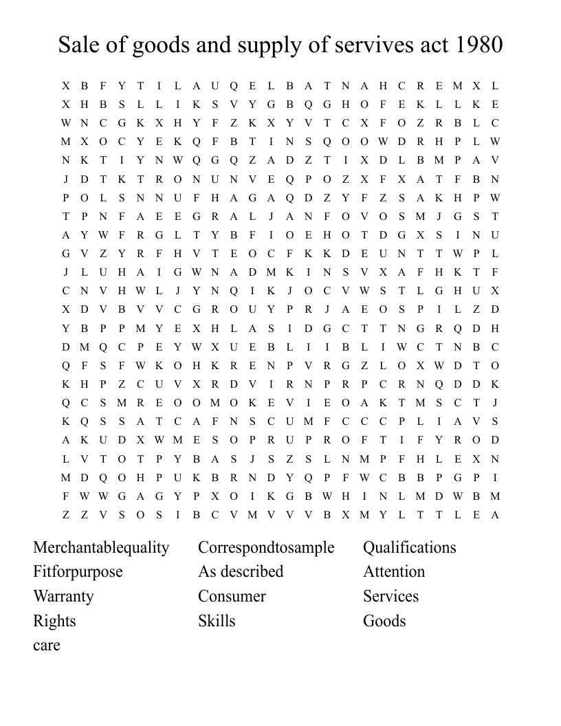 Sale of goods and supply of servives act 1980 Word Search