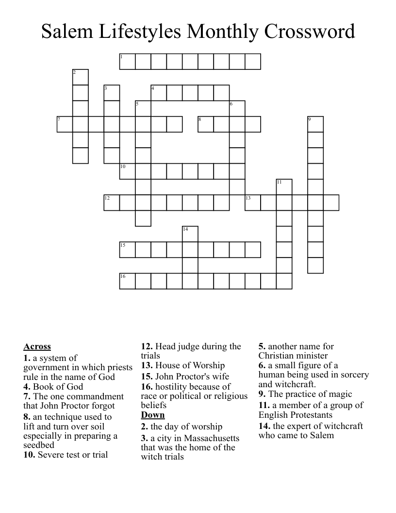 Salem Lifestyles Monthly Crossword