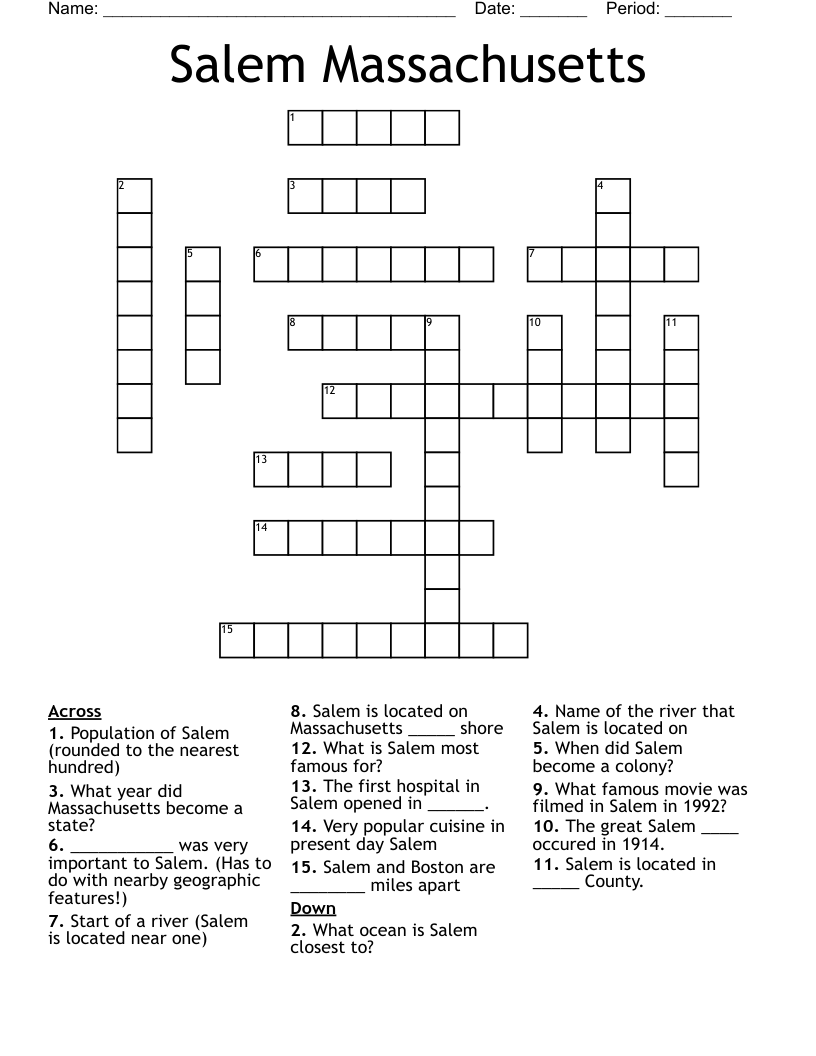 Salem Massachusetts Crossword