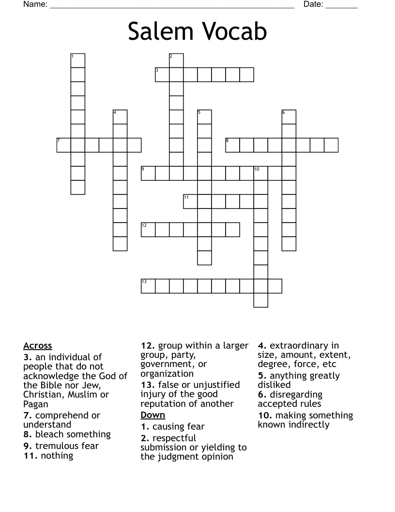 Salem Vocab Crossword