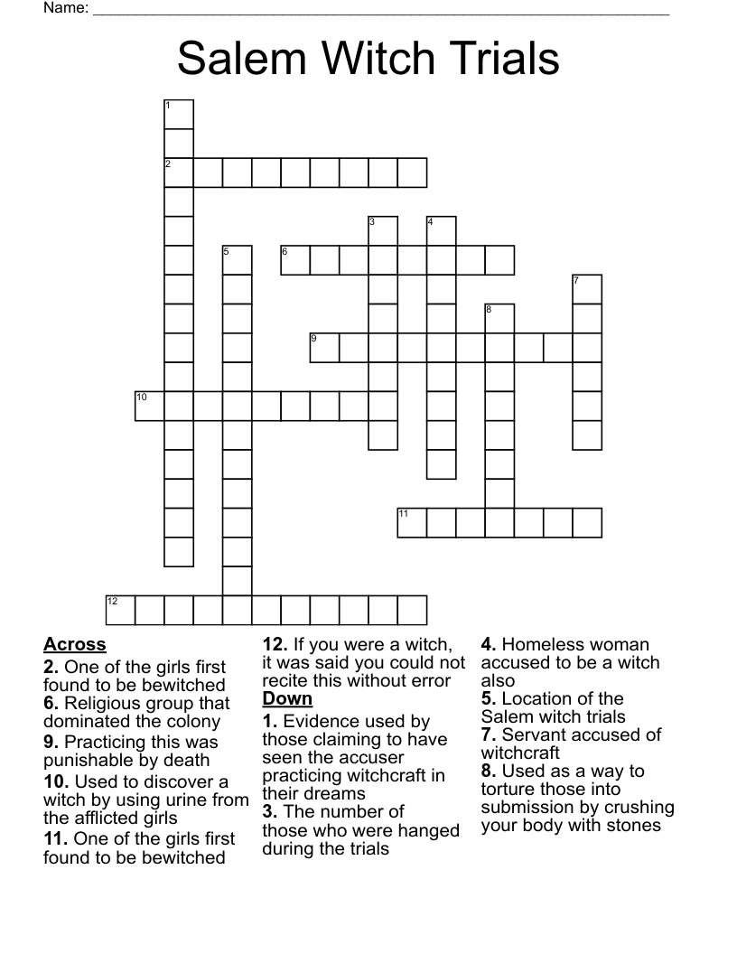 Salem Witch Trials Crossword