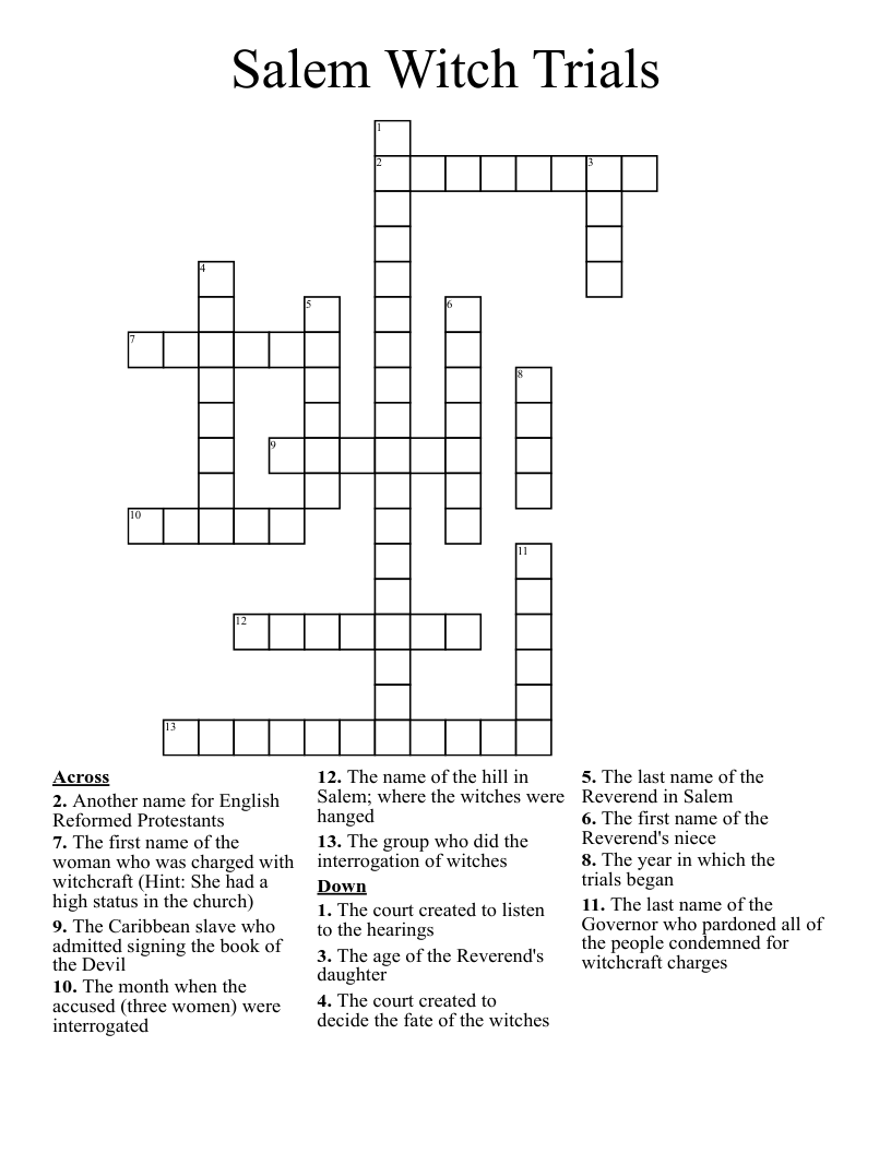 Salem Witch Trials  Crossword