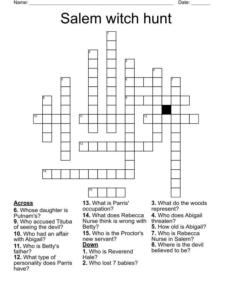 Salem witch hunt  Crossword