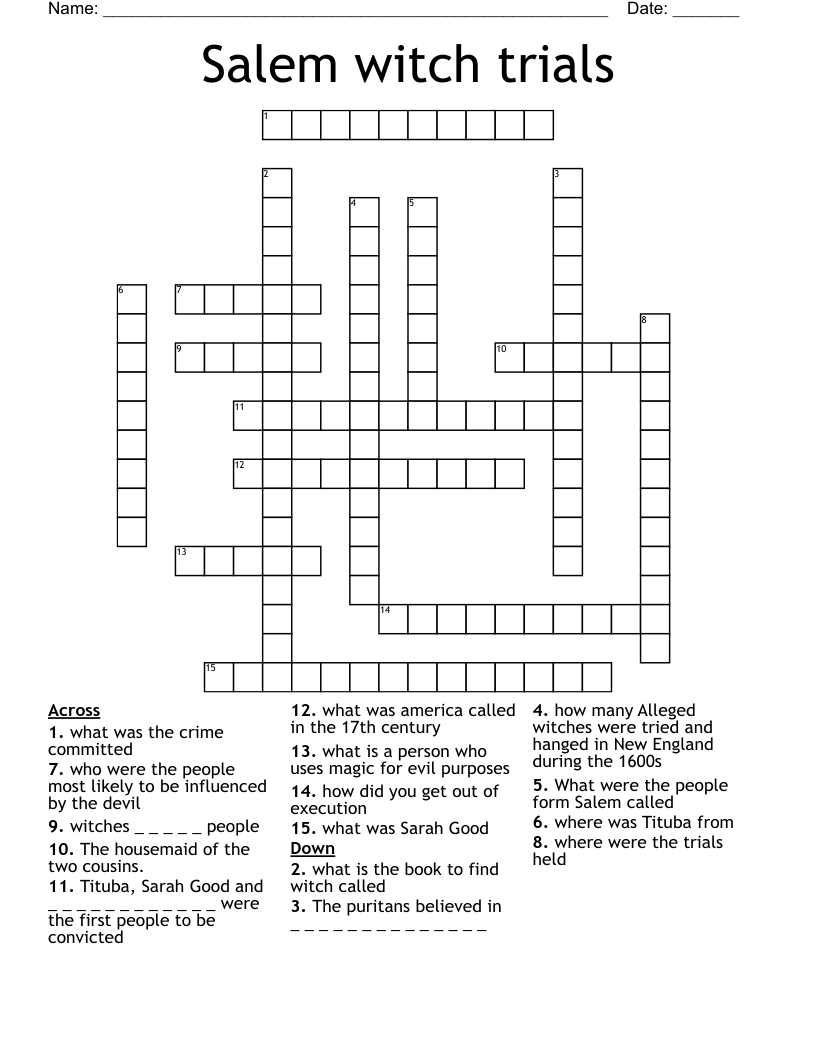 Salem witch trials  Crossword