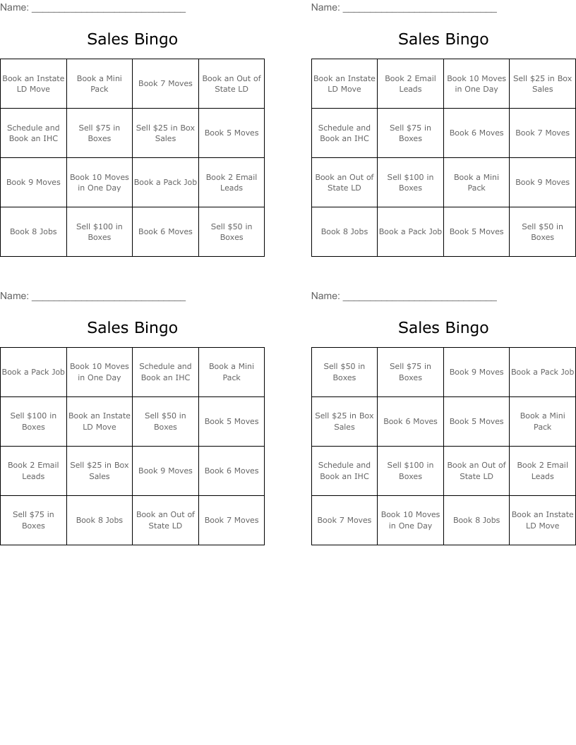 Sales Bingo