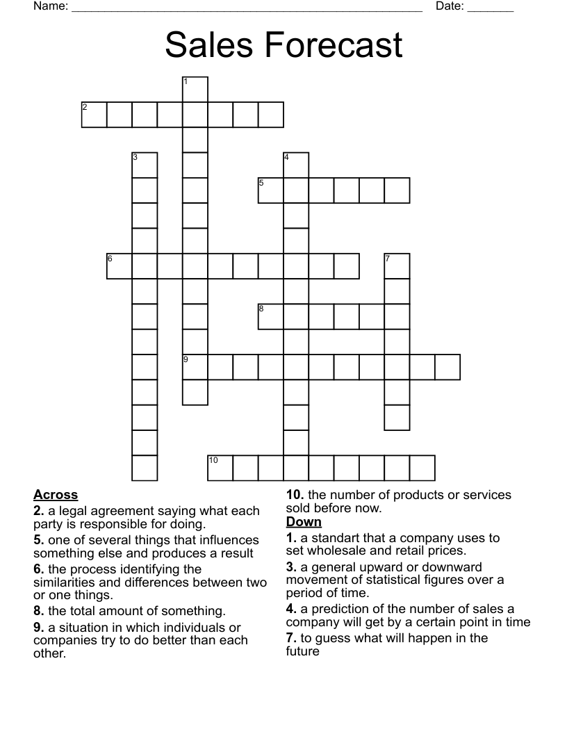 Sales Forecast Crossword