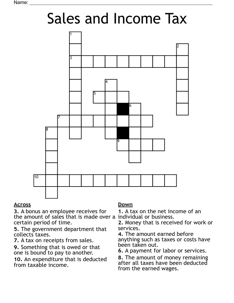 Sales and Income Tax Crossword