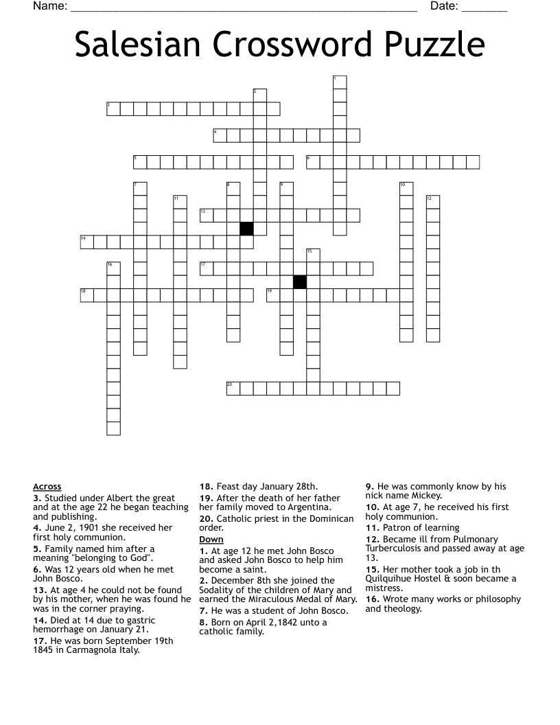 Salesian Crossword Puzzle 