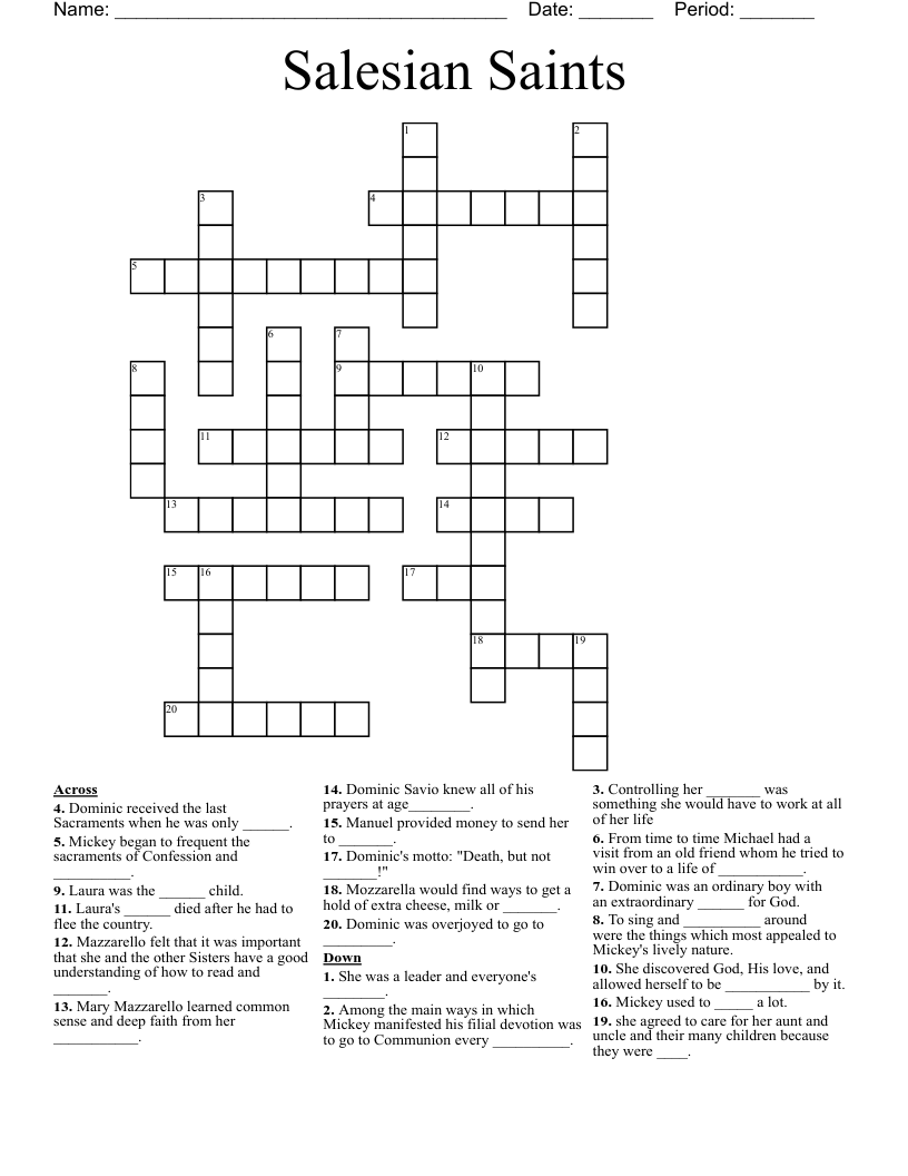 Salesian Saints Crossword
