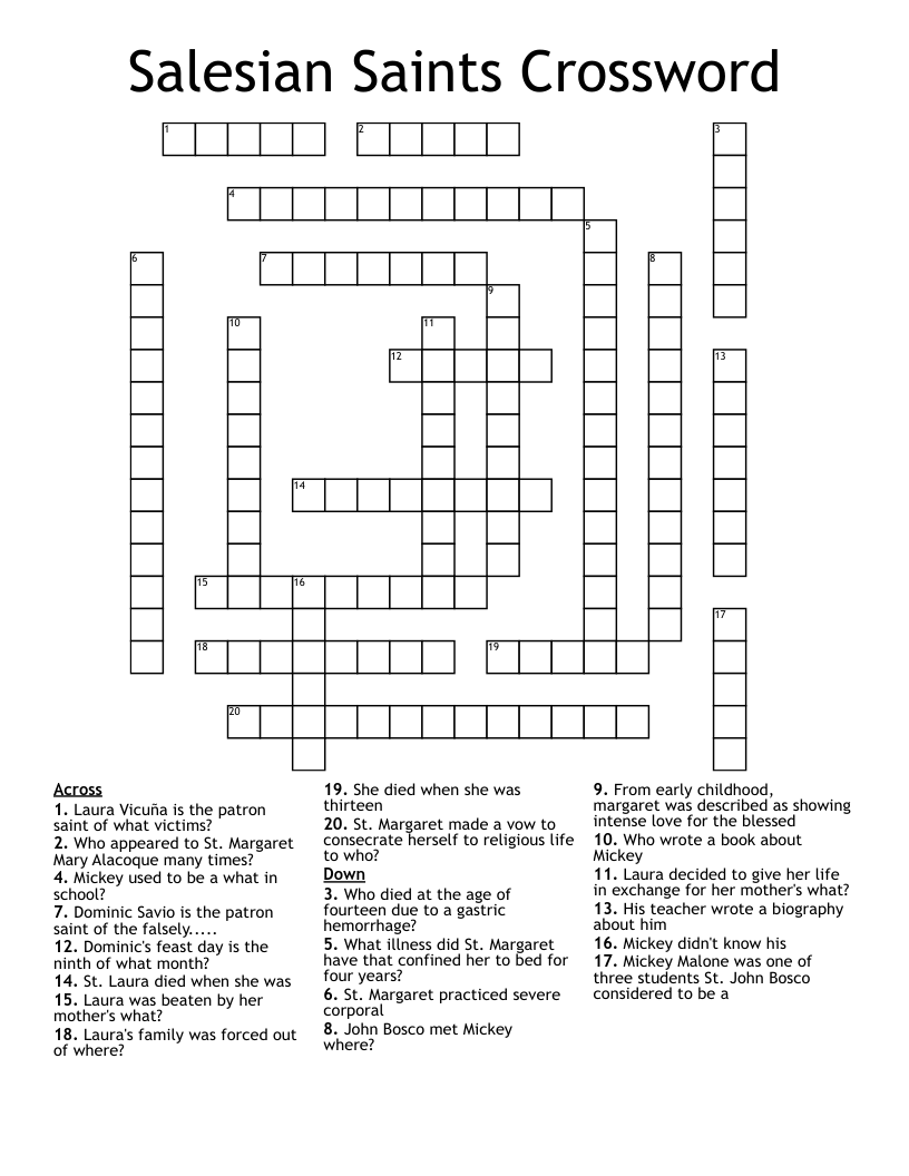 Salesian Saints Crossword