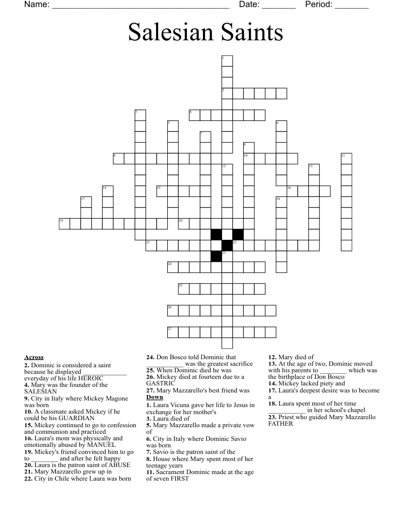 Salesian Saints  Crossword