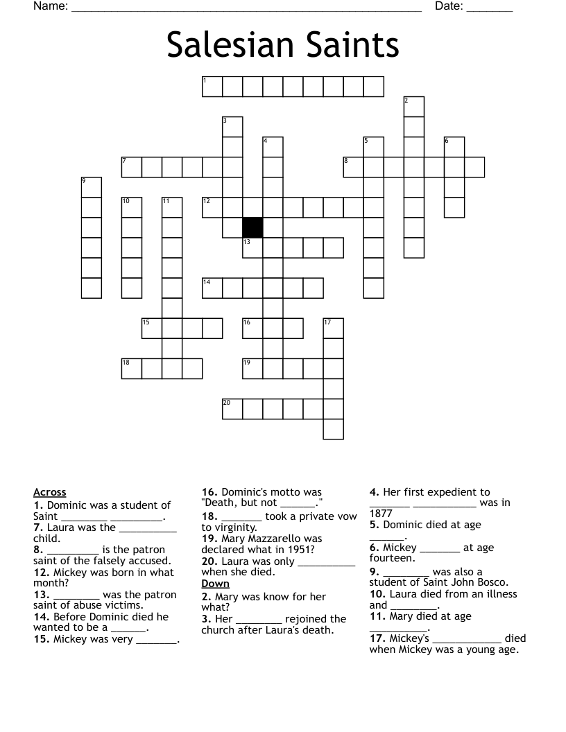 Salesian Saints   Crossword