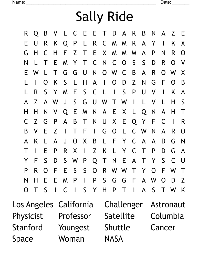 Sally Ride  Word Search