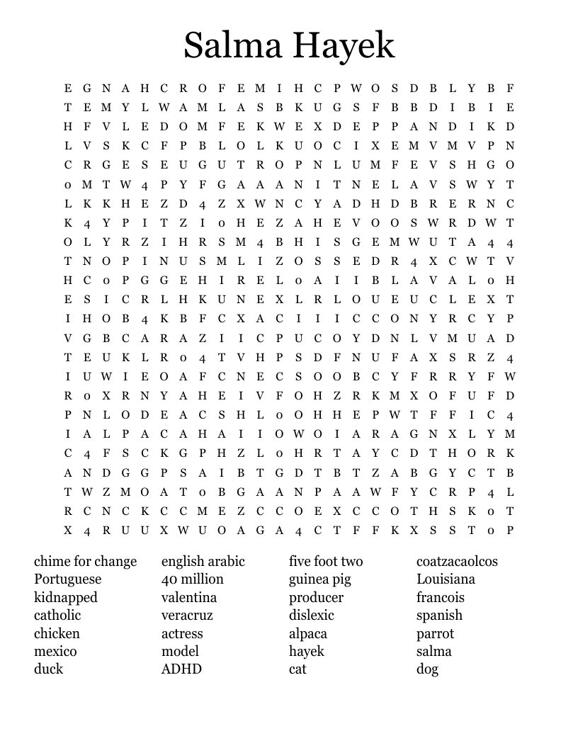 Salma Hayek Word Search