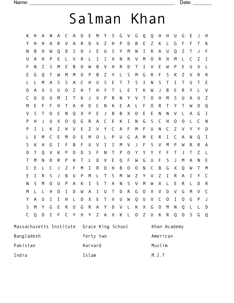 Salman Khan Word Search