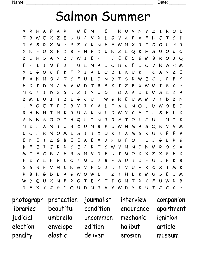 Salmon Summer Word Search