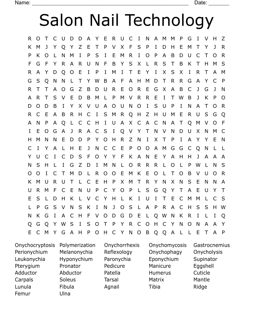 Salon Nail Technology Word Search