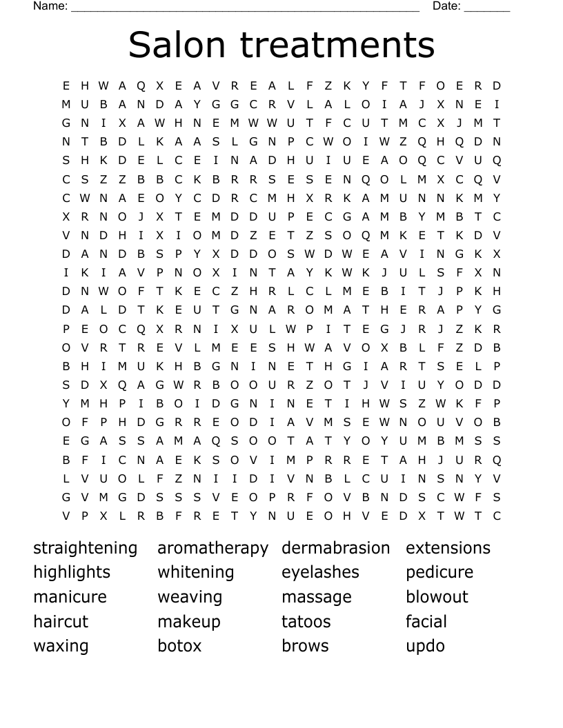 Salon treatments Word Search