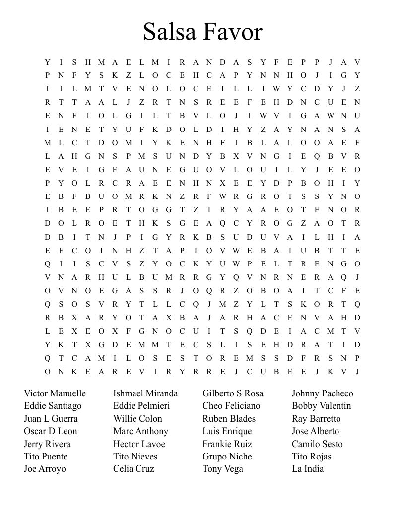 Salsa Favor Word Search