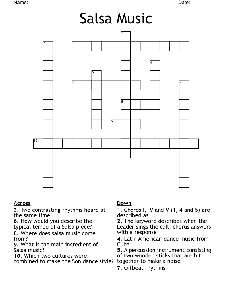 Salsa  Music Crossword
