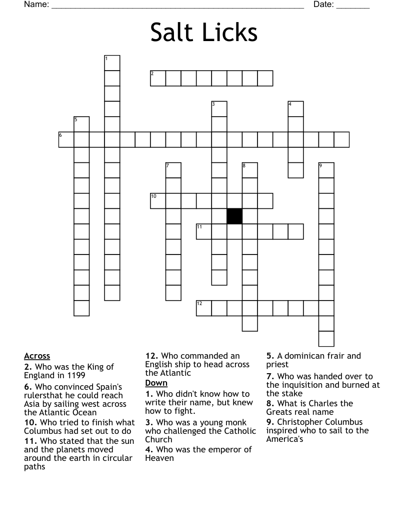 Salt Licks Crossword