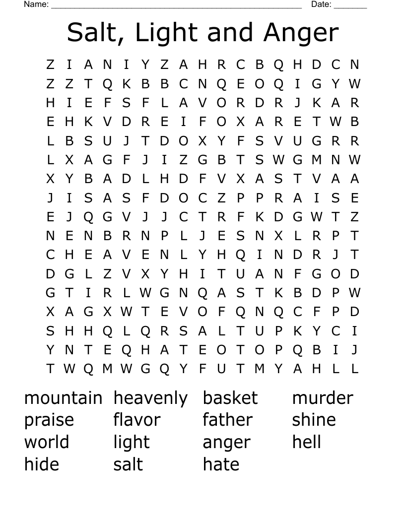 Salt, Light and Anger Word Search
